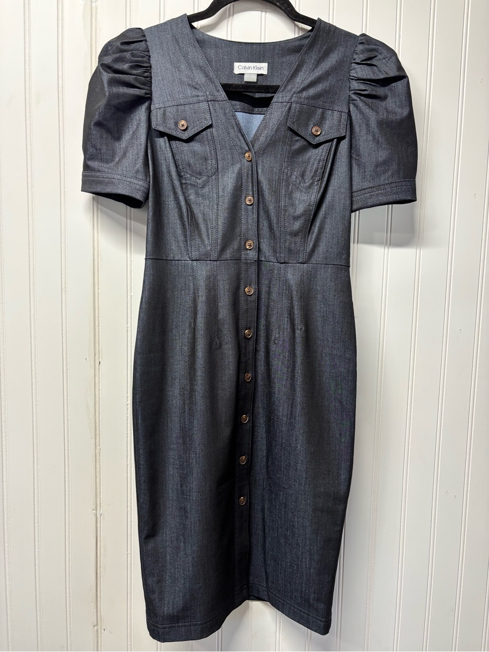 Women’s Calvin Klein Puff Sleeve Denim Sheath Dress Size 0P Nwt